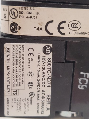 Allen-Bradley 800H-QRTH2G 30mm Pilot Light Green LED Push to Test 12-130V AC/DC - Picture 4 of 12