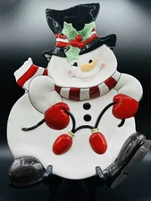 Fitz and Floyd 2006 Classics Cheers Ceramic Snowman Chip & Dip Lights 12"