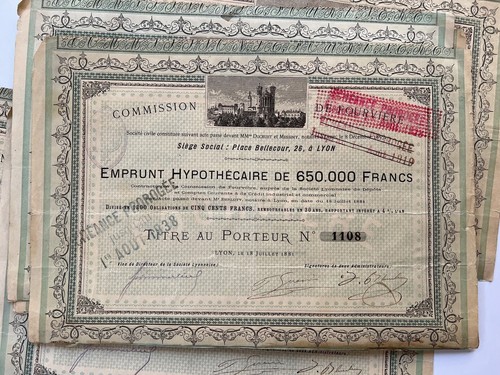 Commission de Fourvière - Lot de 6 titres - Emprunt Hypothécaire - LYON 1881 - Photo 9/10