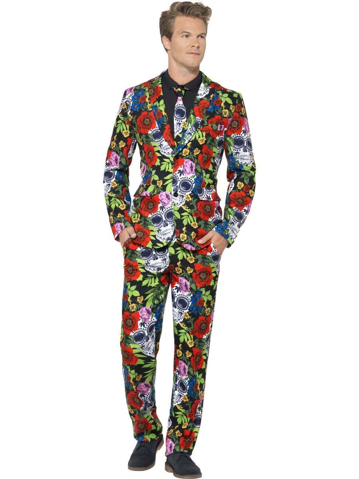 Mens Day Of The Dead Skull Stand Out Suit Halloween Fancy Dress Costume M-XL - Image 2 of 2