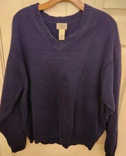 LL Bean V-Neck Pullover Sweater Men&rsquo;s Extra Large XL Navy Blue 100% Cotton