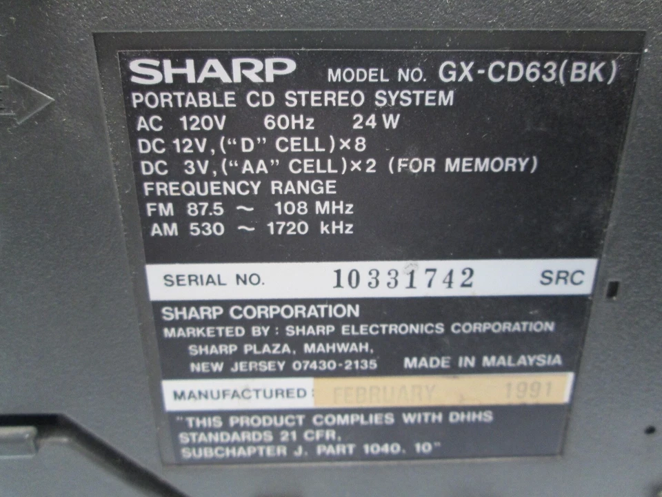 Sharp GX-CD63(BK) - For Parts/Repair - Bad CD Player - Image 2 of 4