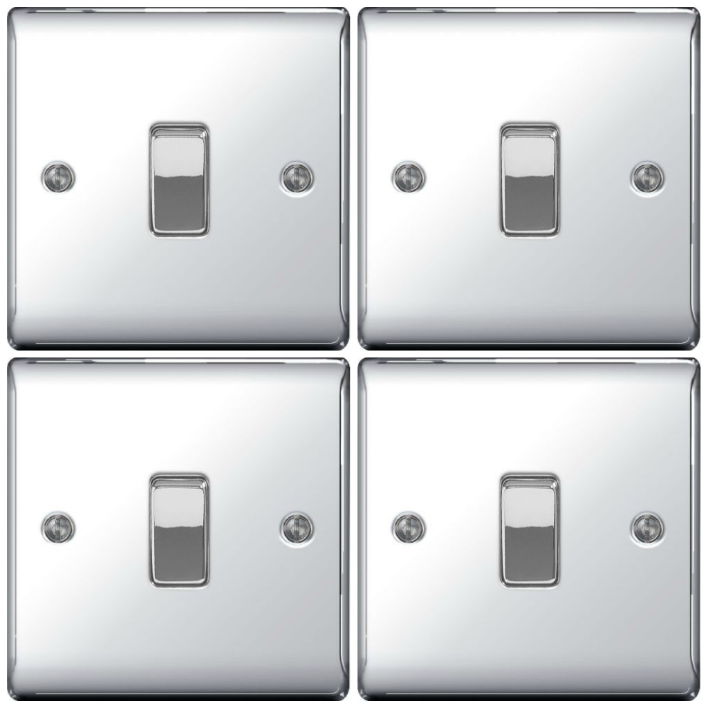 4 x BG NPC13 Polished / Mirror Chrome INTERMEDIATE  Light Switches - 10amp