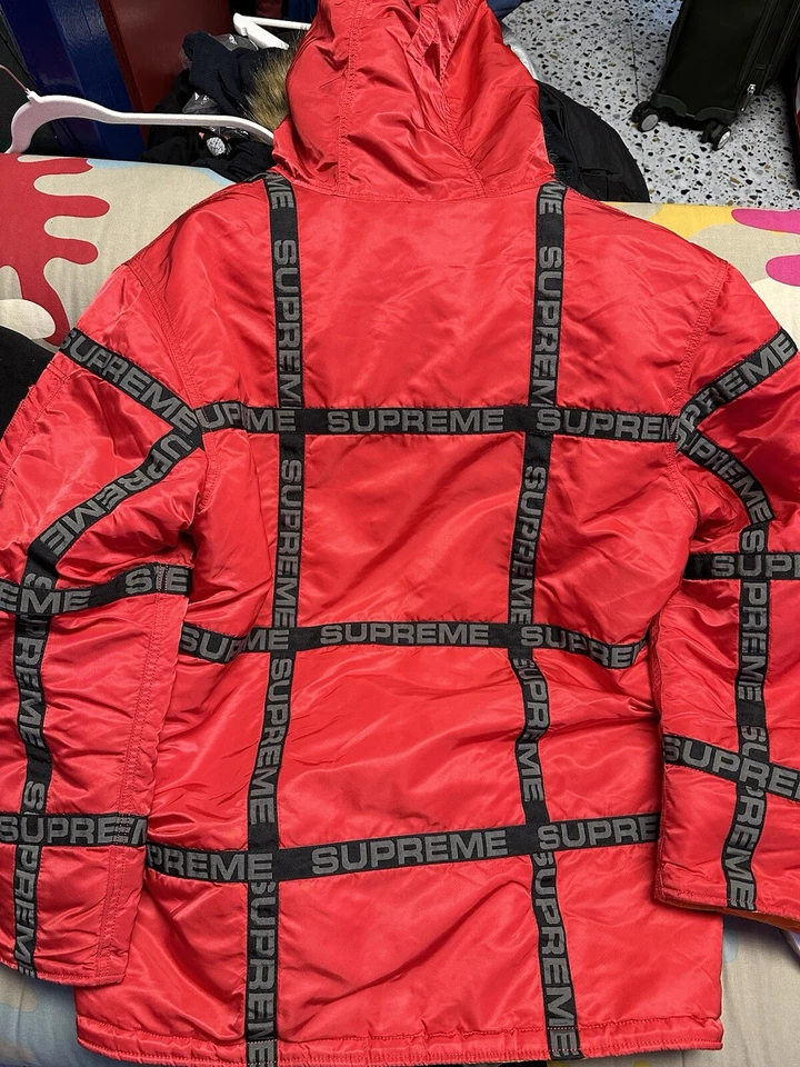 Supreme FW18 Logo Tape N-3B Parka Red XL Rare - Image 2 of 3