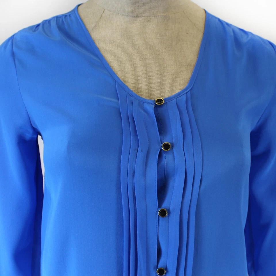 Yumi Kim Blue Buttons Down 100% Silk Blouse Medium - Image 4 of 4