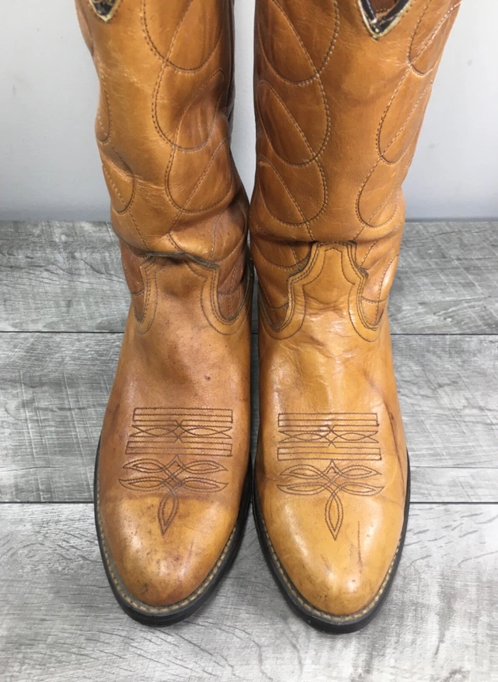 Botas vaqueras de cuero occidental vintage Acme Dingo Punchy Buckaroo para hombre talla 9 Foto 4 de 4