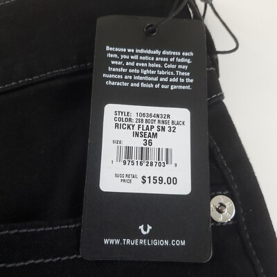 True Religion Ricky Flap SN Relaxed Straight Black 106364N32R Mens