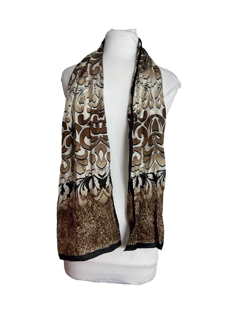 Adrienne Vittadini Silk Animal Print Scarf Brown Black 11 display picture 2
