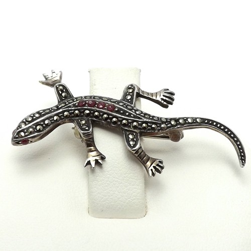 Broche Art Déco Lézard Gecko - Argent Sterling 925 Et Marcassite - Circa 1920 - Occasion