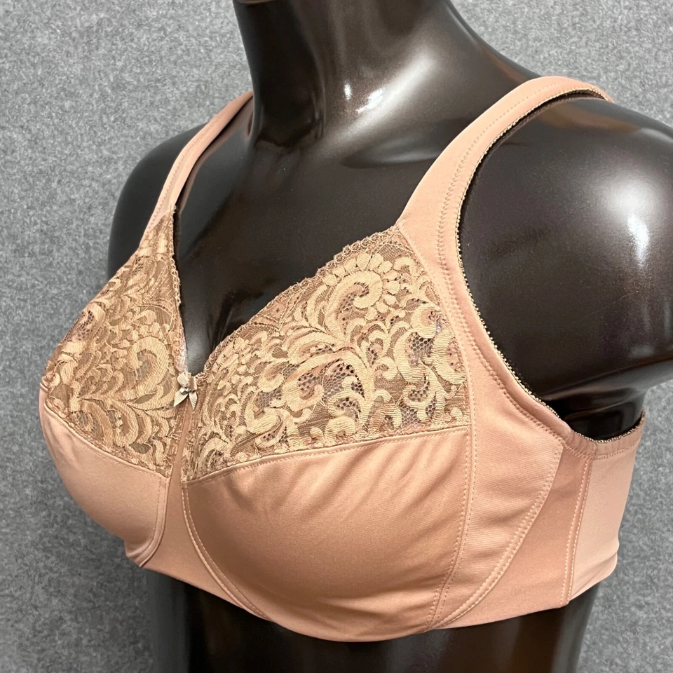 Sujetador Glamorise 42DD MxG Figura Completa Cobertura Encaje Satinado Con Aros Beige Foto 3 de 4