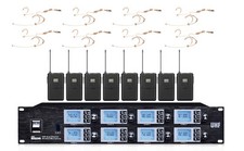 Pro 8 Channel Wireless Microphone System 8 Belt Packs Transmitters 8 Headset Mic