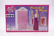 NEW Fancy Life DOLLHOUSE FURNITURE Wardrobe & Mirror W/ Hangers PLAY SET