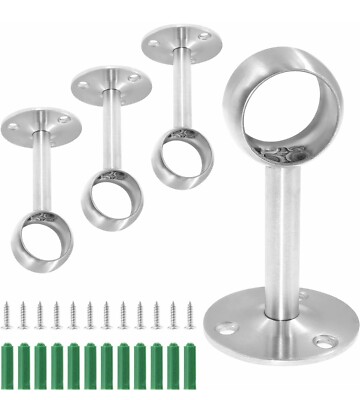 Wardrobe Pipe Bracket, 25mm Dia, 65mm Height, Wall Mounted Rail Rod Socket 4pcs