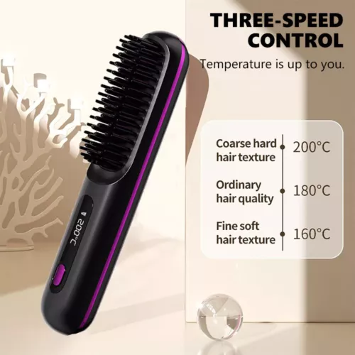 Hair Straightener Brush Negative Travel Portable Cordless Fast Heating Hot Comb - Picture 5 of 16
