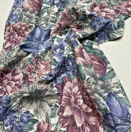 Single Vintage Floral Curtain Panel Drape 1980s Navy Blue & Purple 80" Pattern - Picture 6 of 6