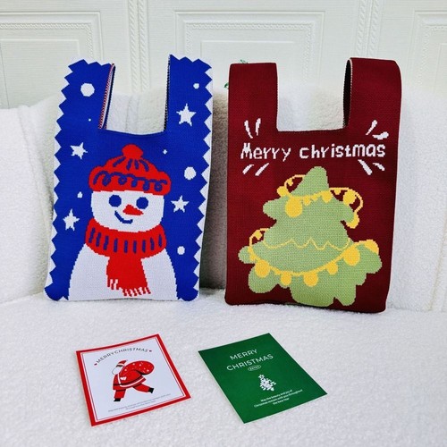 Snowman Handmade Knit Handbag Polyester Tote Bag New Knot Wrist Bag - Picture 6 of 12