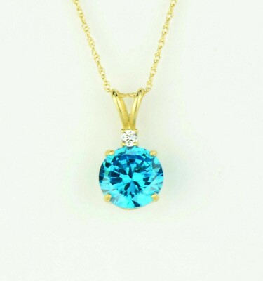 14K Solid Yellow Gold 0.58'' Round Cubic Zirconia Pendant Birthstone All Colors