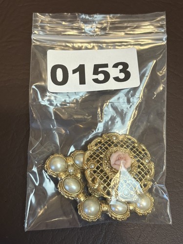 VTG Unsigned 1928 Filigree Gold Tone Ceramic Pink ROSE Faux Pearl Brooch Pin Lot - Picture 7 of 7