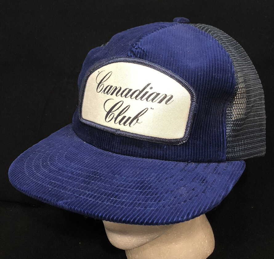 Vtg Canadian Club Whiskey Mesh Trucker Snapback Hat Company Logo Patch Blue Cap image 2