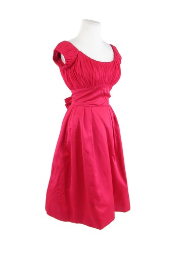 Rose red cap sleeve sheer overlay empire waist vintage dress XS - Picture 3 of 8