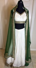 Beautiful Green  Gold/white Embroidered Lehenga 3 Piece Set Wedding Formal