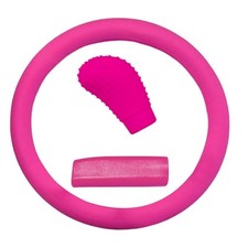 3PCS Car Steering Wheel Cover Set, Soft Silicone Auto Steering Wheel  RoseRed