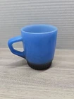 Vtg Fire-King Stackable Coffee Mug Blue Top & Black Ribbed Bottom D Handle