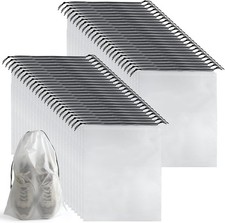50 Pcs Shoe Bags for Travel PLULON 15.7" x 11.8" Clear Drawstring Storage Plas