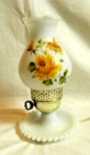Vintage Hobnail Milk Glass Hurricane Lamp Yellow Flowers 10.5" Electric
