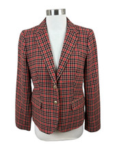 J.Crew Schoolboy Blazer Houndstooth Wool Blend Red Camel Gold Buttons 8 Academia