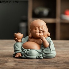 Ornamento per animali domestici tè Maitreya Buddha 10,5 cm squisitamente viola argilla assorbe ricchezza