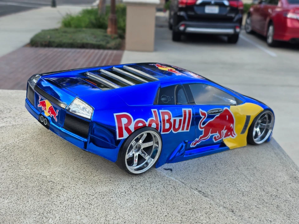 200mm 1/10 CHROME BLUE REDBULL LAMBO 4Tec2 drift HPI DC10 YD2 MST TT02 Body Only - Image 4 of 4