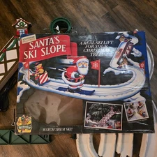 Vtg 1993 Mr Christmas Santa's Ski Slope Animated Ski Lift  WORKS