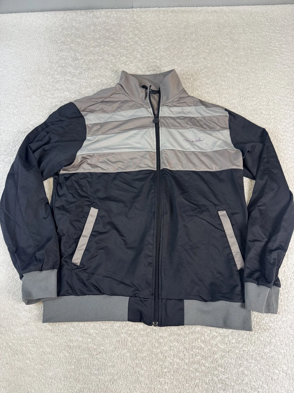 Travis Mathew Jacket Mens Large Black Gray Full Zip Athletic Casual Golf Nylon