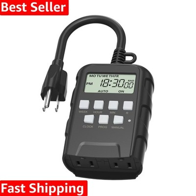 7 Day Outdoor Heavy Duty Digital Programmable Timer, 125VAC, 60Hz, Dual Outle...