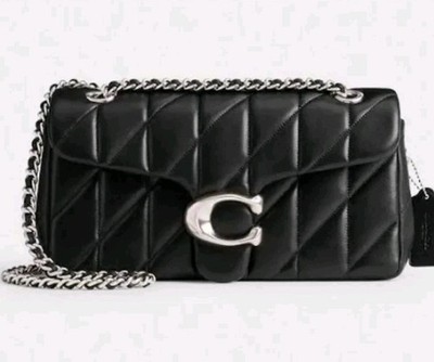 COACH Tabby Schultertasche 26 Steppsteppung Schwarz Silber Schultertasche Neu