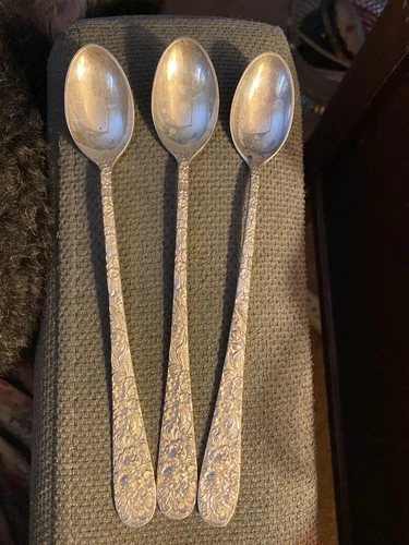 (3) Stieff Rose Sterling Silver Iced Tea Spoons - 7 1/2" - No Monograms