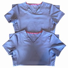 Heart Soul Scrub Top 2 Womens Size XS Light Blue Short Sleeve Pockets Pullover