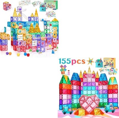VigorFun 155PCS Magnetic Tiles & Marble Run Set STEM Learning Toy Strong Magnet