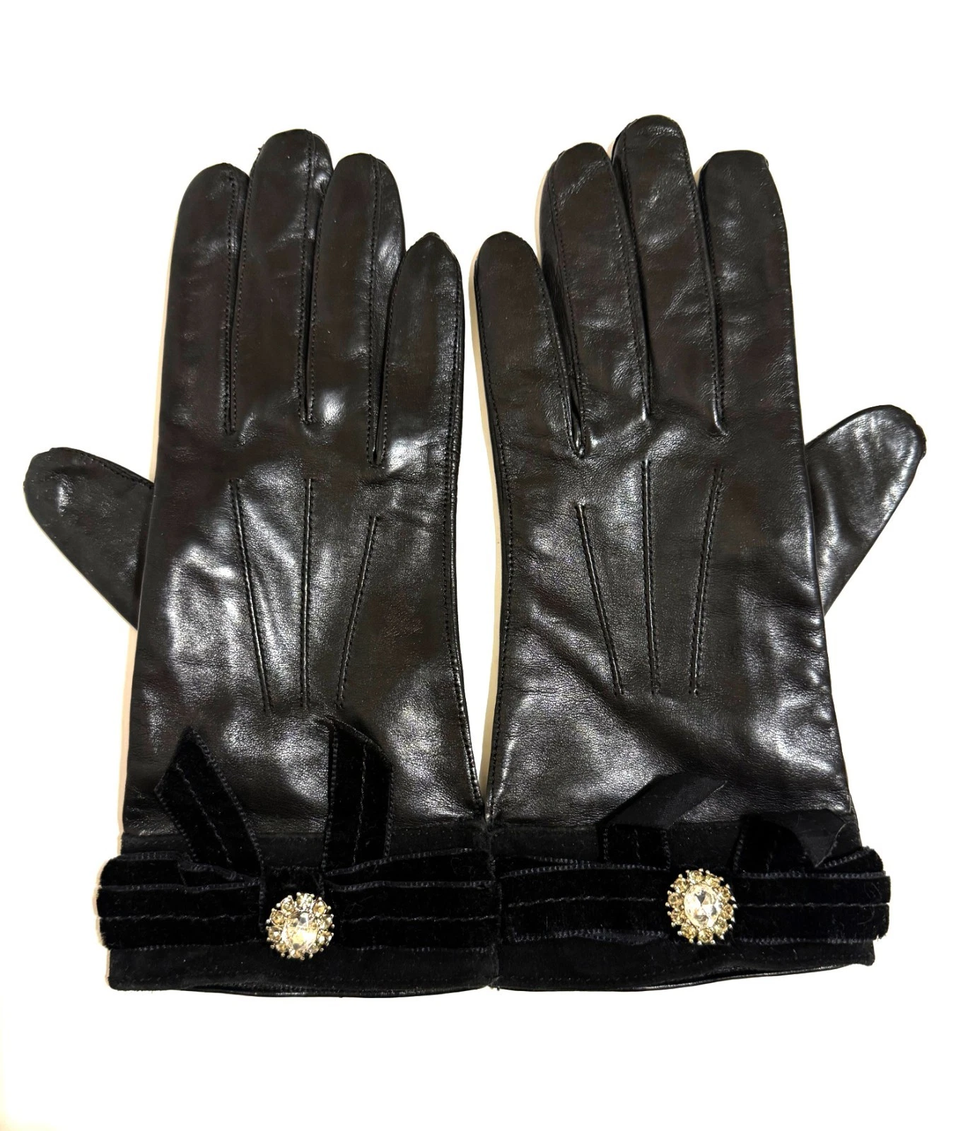 NEW Coach Women’s Vintage Black Leather Swarovski Velvet Bow Gloves Size 7 RARE!