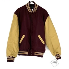 Holloway NWT leather letterman’s Jacket men’s Size large Wool Burgundy