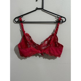 Lise Charmel 36D Red Floral Embroidered Sheer Lace Unlined Underwire Bra Luxury