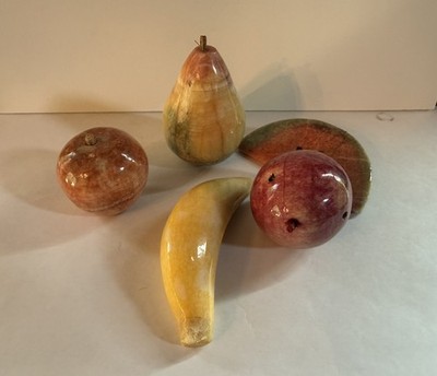 Alabaster Marble Decorative Fruit Lot  5 Banana Apple Strawberry Watermelon Pear