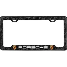 PORSCHE LOGO AFTERMA 100% REAL FORGED CARBON FIBER CAR LICENSE PLATE FRAME - LUX