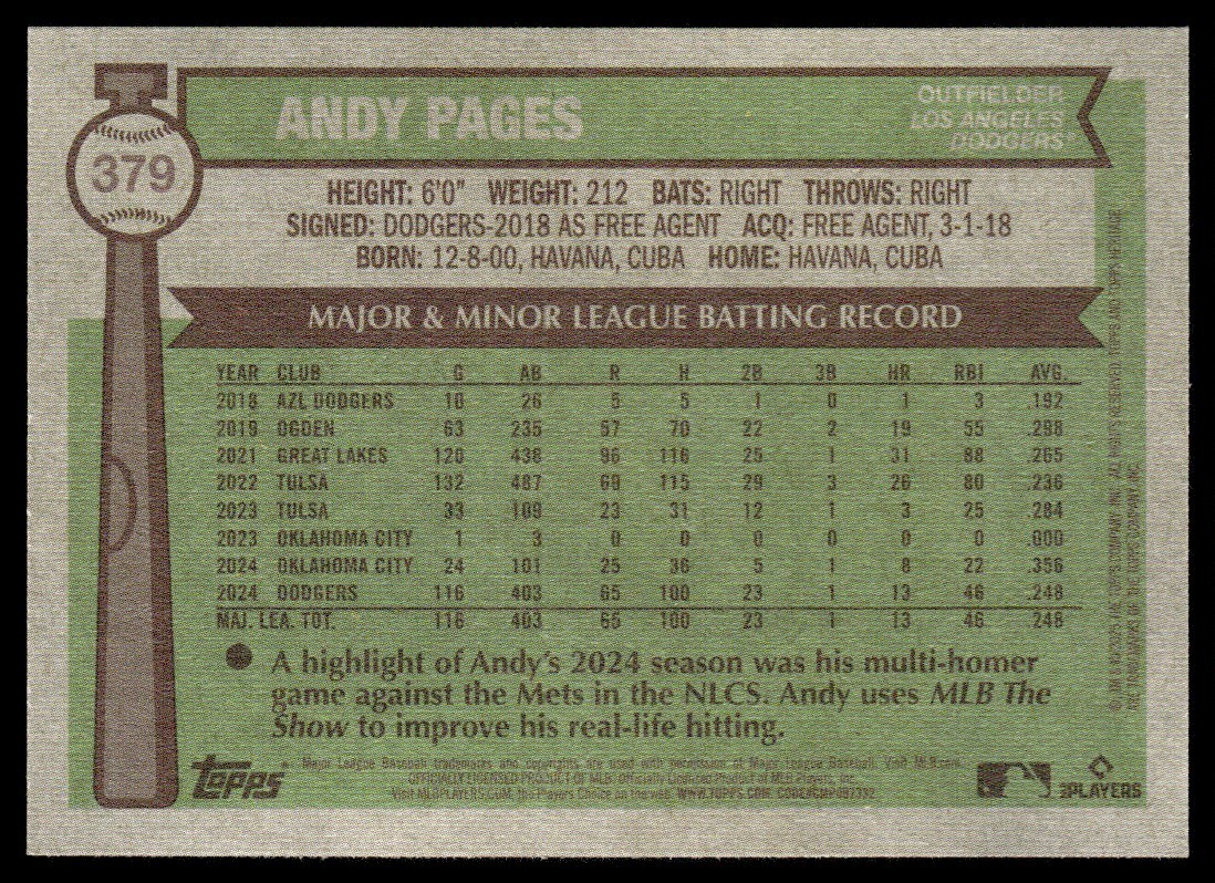 2025 Topps Heritage Andy Pages Los Angeles Dodgers #379 | eBay