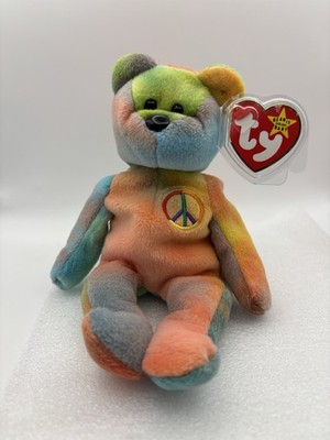 1st Edition. Ty  Peace Beanie Baby. PVC Pellets, Comma & Name Errors, No Stamp.