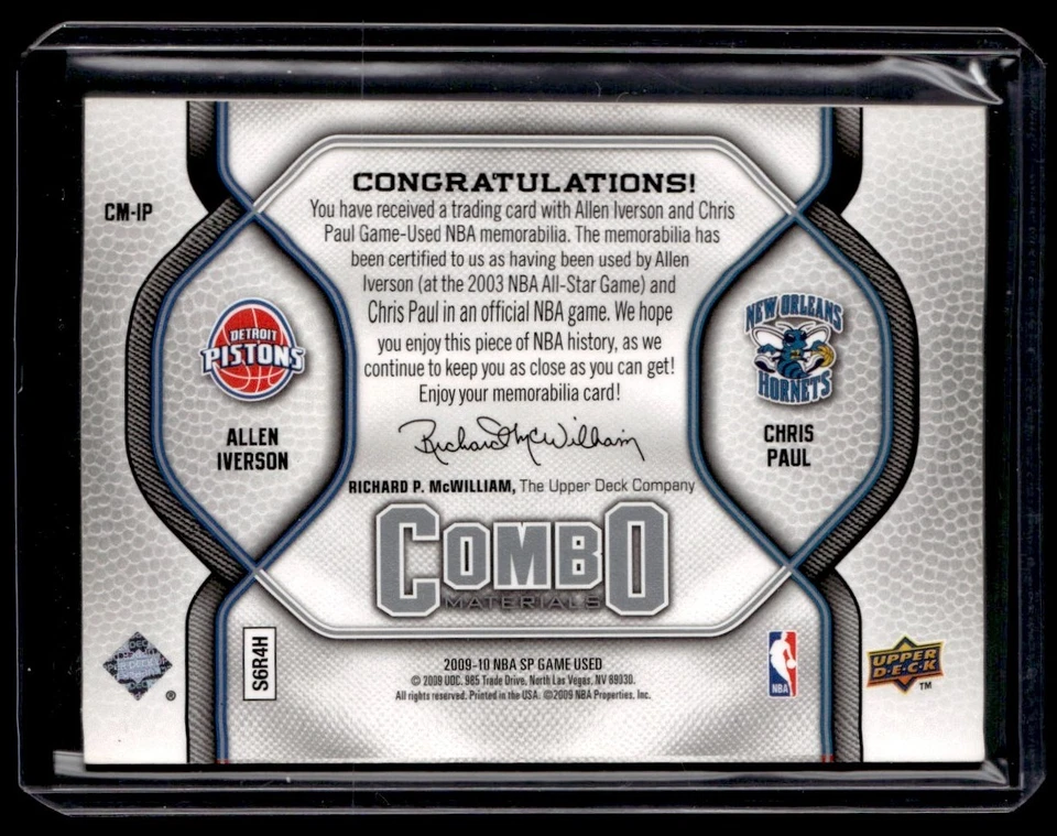 Combo materiales Allen Iverson/Chris Paul 347/499 Detroit 2009-10 SP usados en juegos Foto 2 de 2