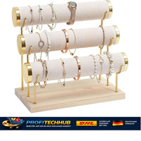 Procase 3 Etagen T-Form Armbandhalter Samt Wrap Holzsockel Beige