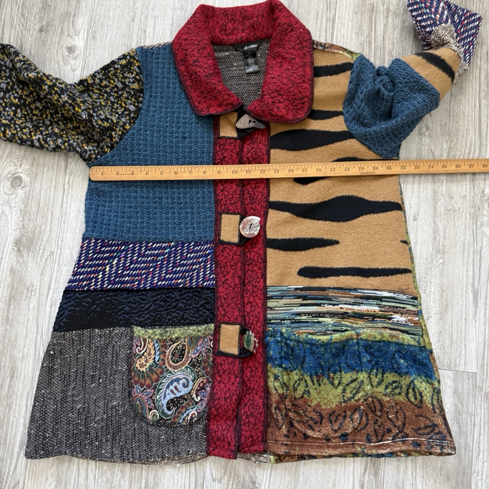 Ali Miles Patchwork Knit Jacket Size L Button Fro… - image 8