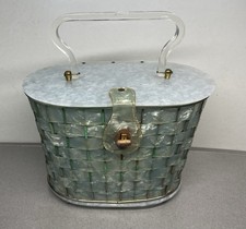 Vintage Lucite Vinyl Weave Basket Purse Box Midcentury